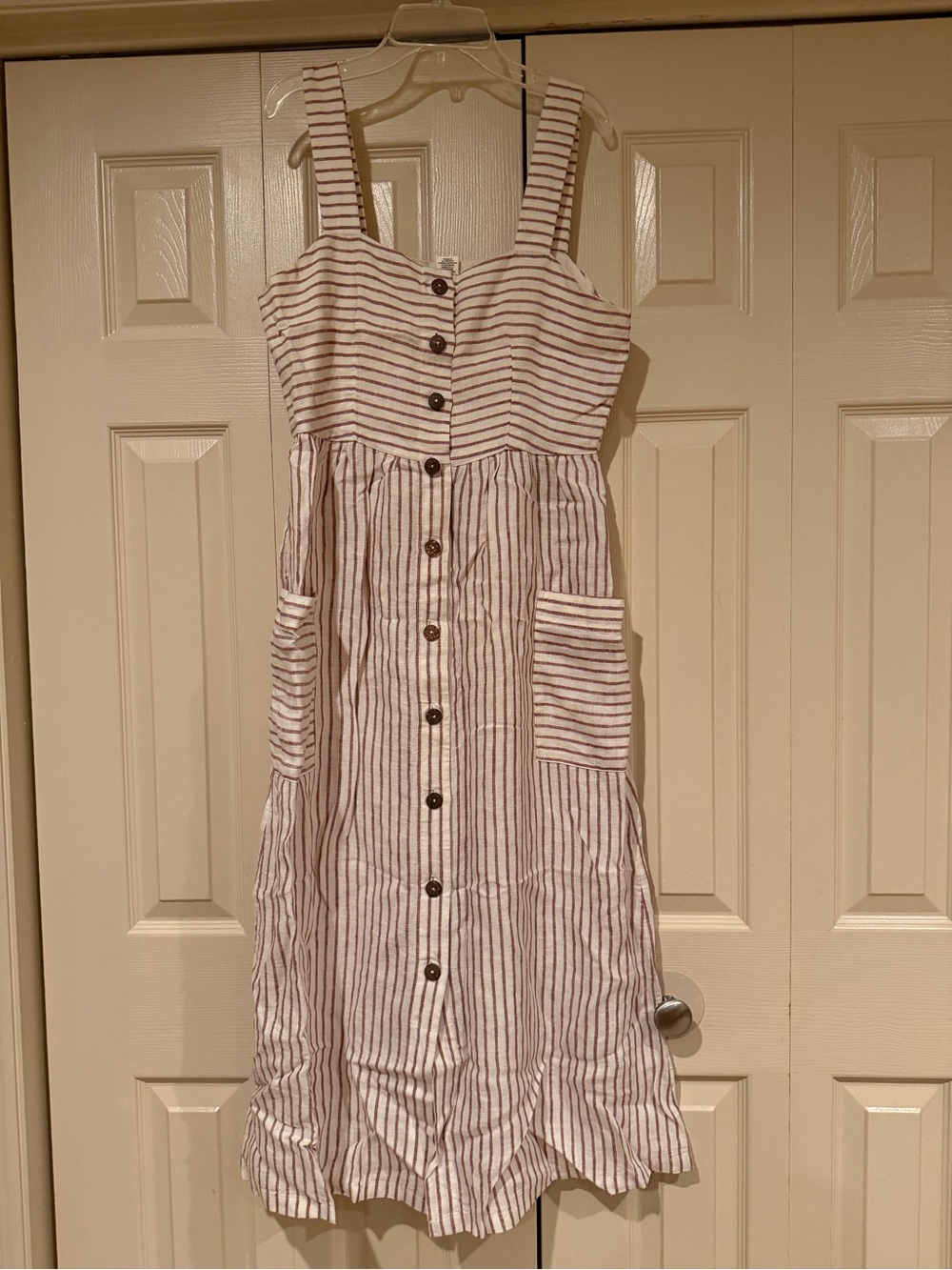 Artisan Ny Red and White Striped Button-Front Midi Dress
